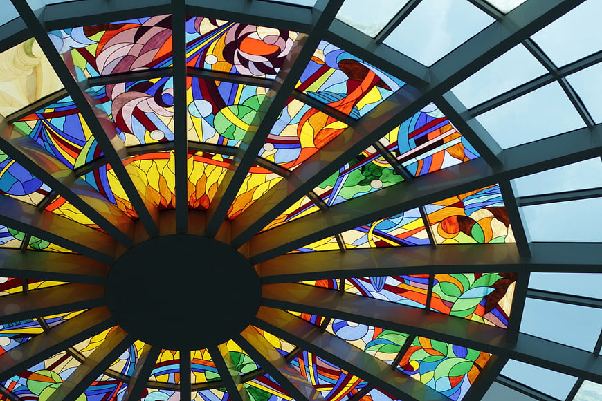 Colorful Stained Glass Dome Ceiling with Abstract Art