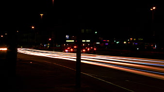 Long Exposure Night Traffic Light Trails on City Street