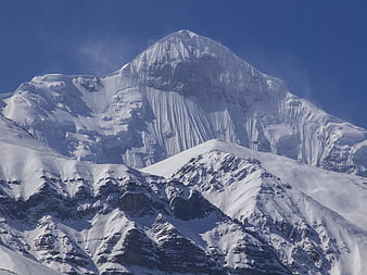 Majestic Snow-Capped Mountain Peak Against Blue Sky