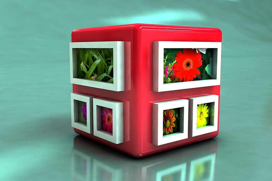 3D Red Cube with Flower Photos