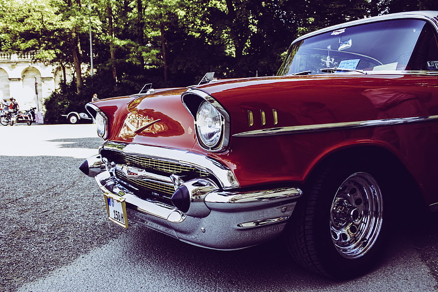 Classic Red 1957 Chevrolet Bel Air Front Quarter View