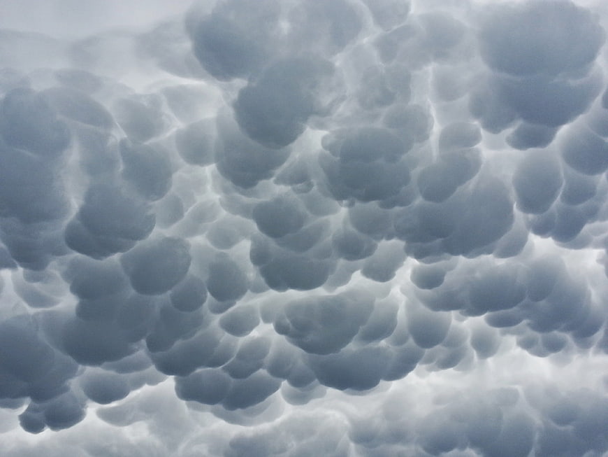 Dramatic Mammatus Clouds Filling Moody Overcast Sky