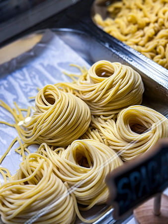 Fresh Spaghetti Nests on Metal Tray