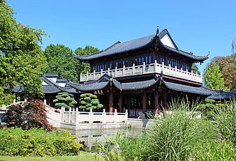 Traditional Chinese Pavilion In Luise Park Mannheim Garden