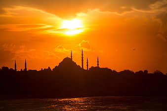 Silhouette of Istanbul Mosque at Golden Sunset