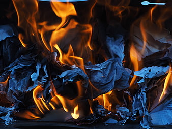 Burning Paper Flames with Blue Ash and Orange Fire