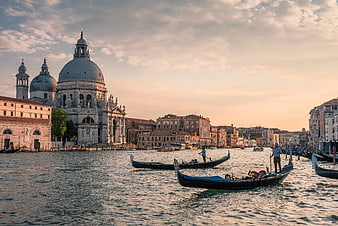 Gondolas on the Grand Canal in Venice at Golden Hour