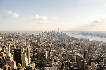 Aerial View of New York City Skyline and Manhattan