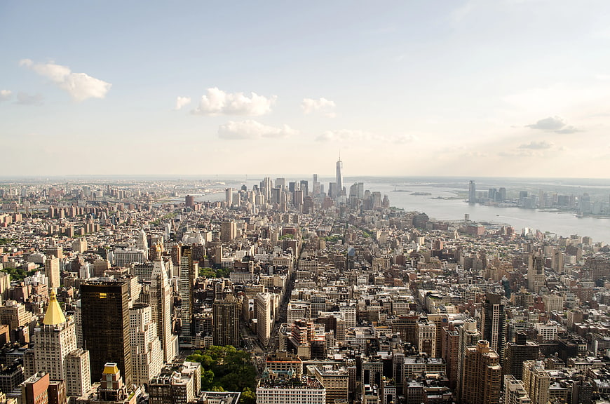 Aerial View of New York City Skyline and Manhattan