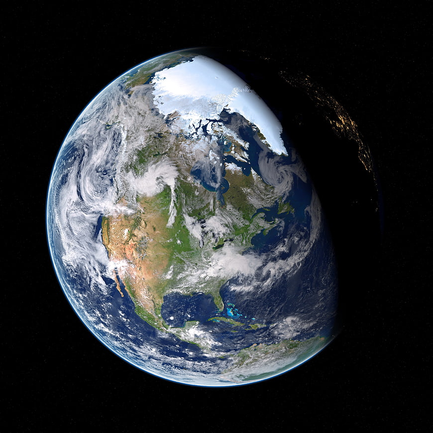 Planet Earth from Space Showing North America and Arctic