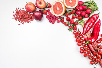 Top View Red Fruits and Vegetables on White Background
