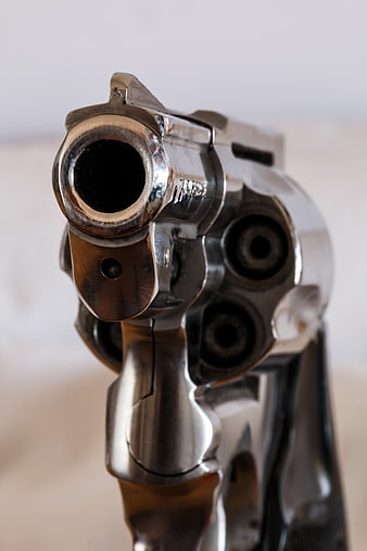 Close-up of Chrome Revolver Barrel and Cylinder
