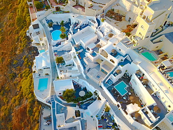Aerial View of White Cycladic Architecture in Santorini