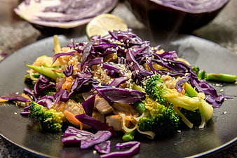 Asian Chicken Stir Fry With Broccoli And Purple Cabbage
