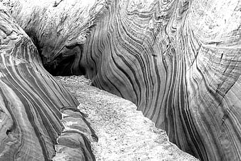 Black and white abstract sandstone canyon rock formations