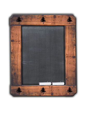 Rustic Wooden Chalkboard Frame With Pine Tree Stencils And Chalk