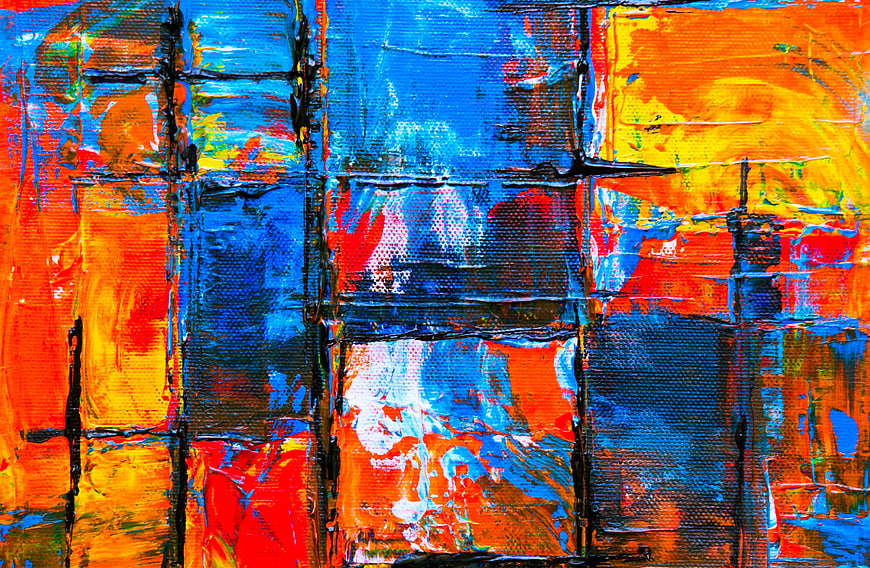 Abstract Acrylic Painting with Vibrant Blue and Orange Brushstrokes