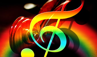 Rainbow Treble Clef on Violin Scroll