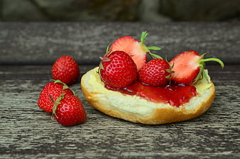 Fresh Strawberry Jam and Butter on Bread Bun