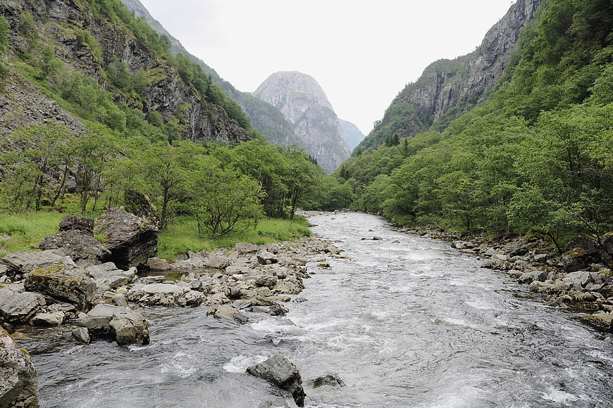 Scenic River Flowing Through Norwegian Mountain Valley