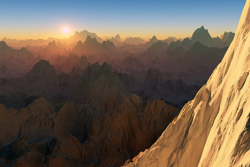 Majestic Mountain Range at Golden Hour with Dramatic Sunlight