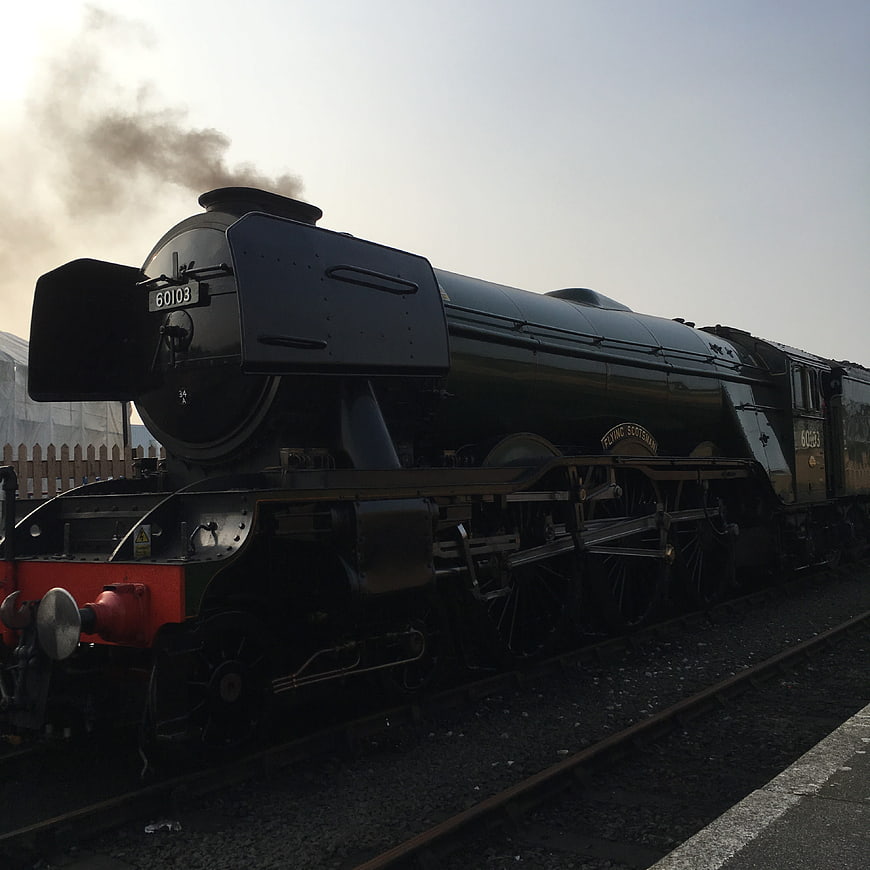 Flying Scotsman Steam Locomotive on Railway Tracks