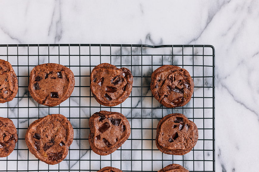 Top View of Chocolate Cookies on Cooling Rack