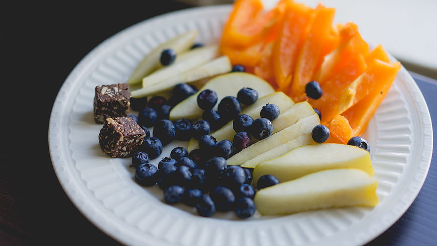 Healthy Fruit Plate with Blueberries, Pears, and Papaya