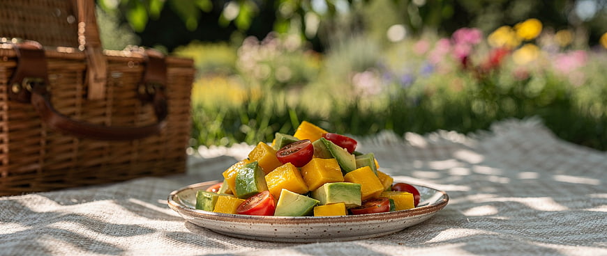 Fresh Mango Avocado Salad on Picnic Blanket