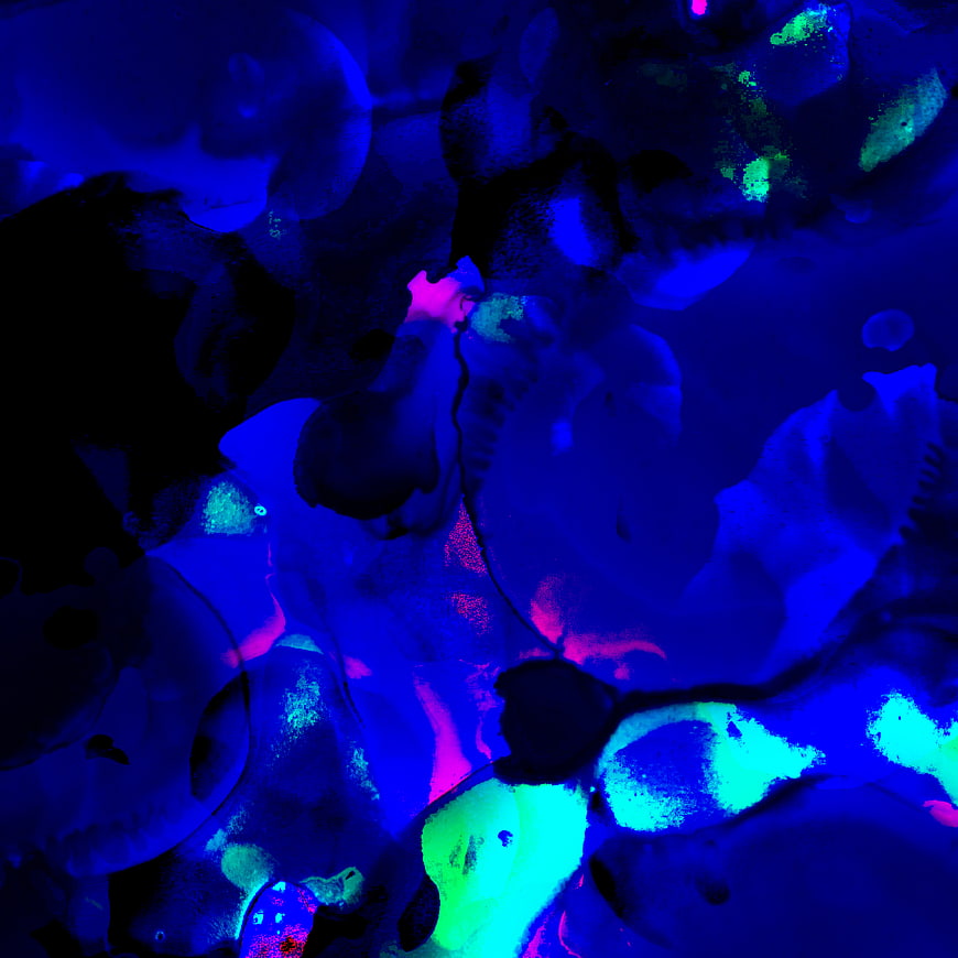 Abstract Blue Alcohol Ink Art with Neon Accents