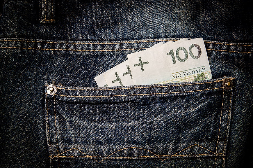 Polish Zloty Banknotes in Denim Jeans Pocket