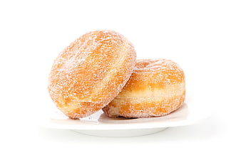 Two Sugar-Coated Donuts on a White Plate Isolated