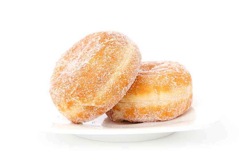 Two Sugar-Coated Donuts on a White Plate Isolated