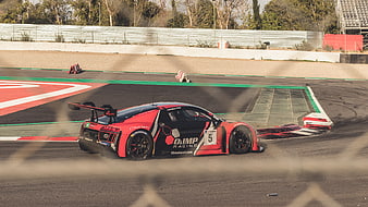 Red and Black Audi R8 LMS GT3 Race Car on Circuit