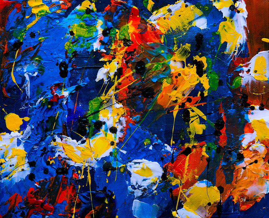Vibrant Abstract Acrylic Painting with Colorful Splatters on Canvas