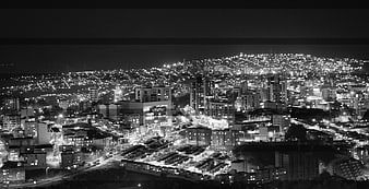 Black and White Night Panorama of Manizales City Lights