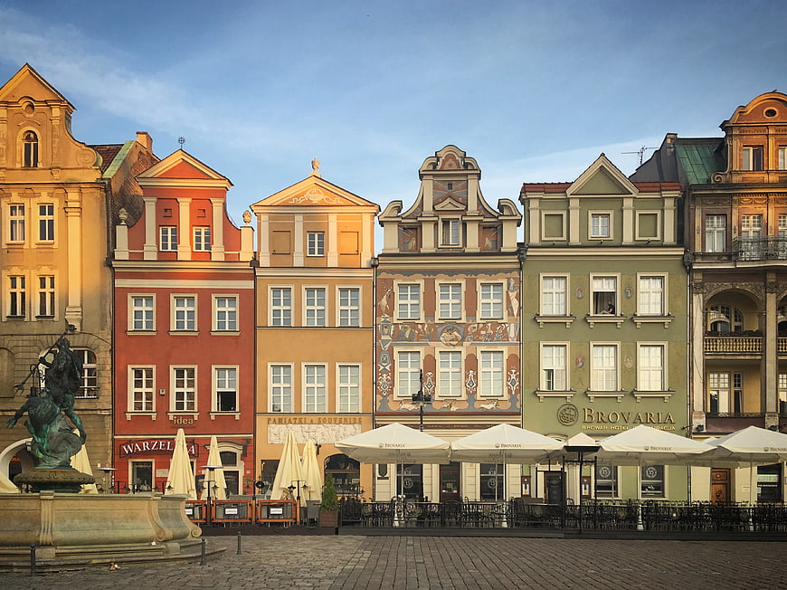 Colorful Historic Buildings in Wroclaw Market Square