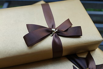 Elegant Gift Box With Brown Ribbon And Bow