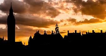 Silhouette of Big Ben and London Skyline at Sunset