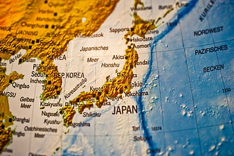Close-Up Map of Japan and Korea with Pacific Ocean