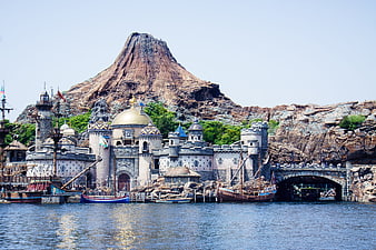 Tokyo DisneySea Port Discovery Castle and Volcano Landscape