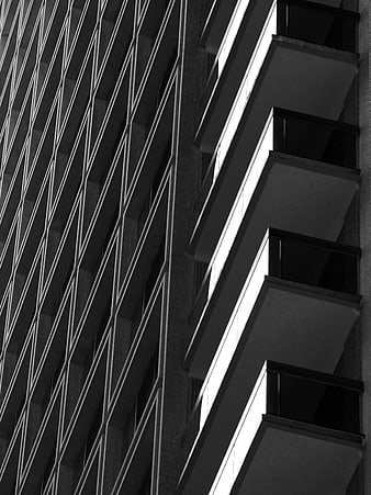Black and White Modern Building Facade with Balconies