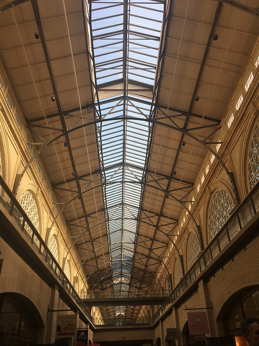 Grand Victorian Market Hall Interior with Glass Skylight Roof
