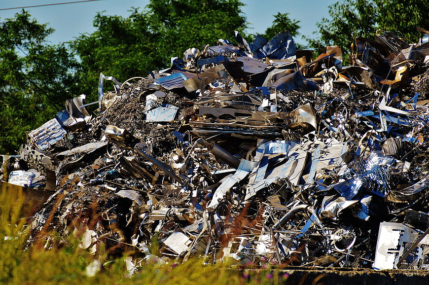 Large Pile Of Recycled Scrap Metal Junkyard