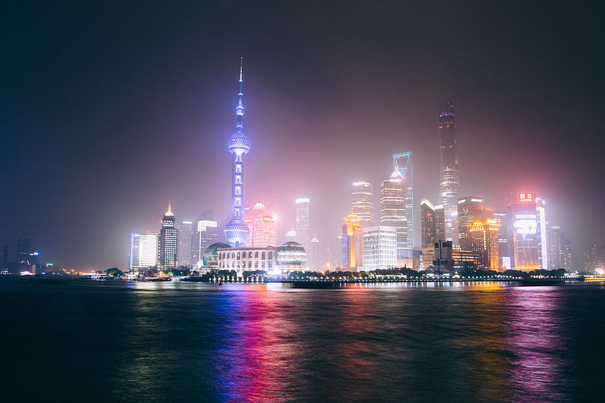 Shanghai Skyline at Night with Oriental Pearl Tower