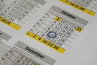 Close-up of German October Calendar with Circled Date