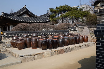 Traditional Korean Earthenware Jars in Namsan Hanok Village