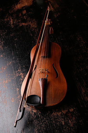 Vintage Violin and Bow on Dark Wood