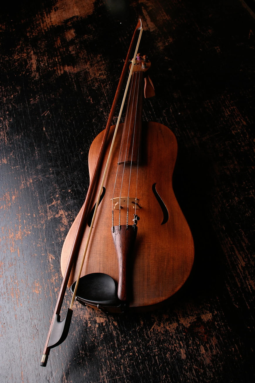 Vintage Violin and Bow on Dark Wood