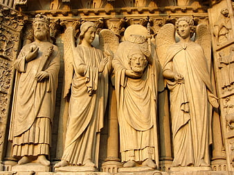 Gothic Stone Sculptures on Cathedral Facade